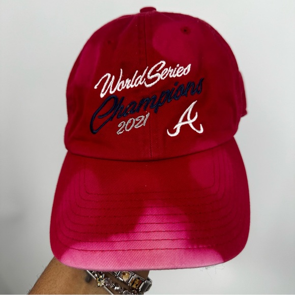 Atlanta Braves 2021 World Series Winner Custom Bleach Splatter Dad Hat OS - Picture 3 of 9
